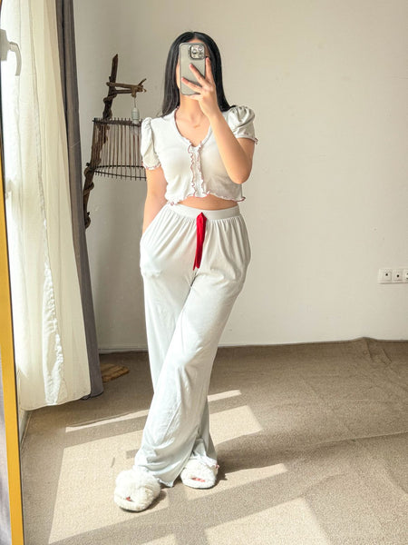 Pyjama crop-top demi manches blanc femme LIATRIS