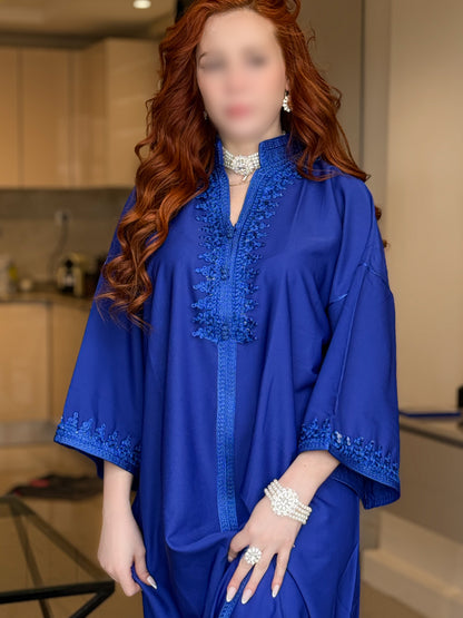 Jebba en crepe bleu roi galon bleu roi GAZALIA