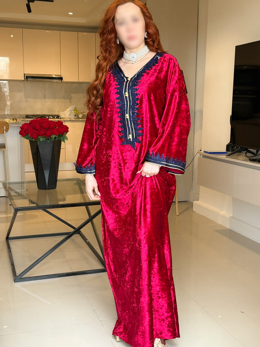 Jebba velours rouge galon bleu LINATA