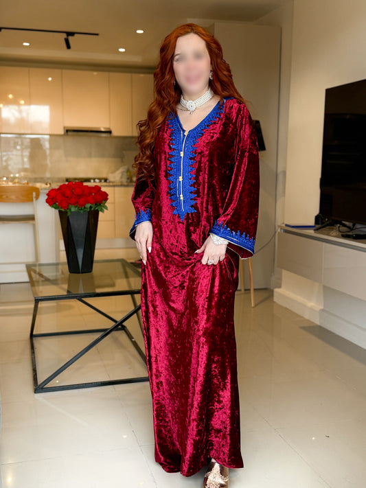 Jebba velours grenat galon bleu LINATA