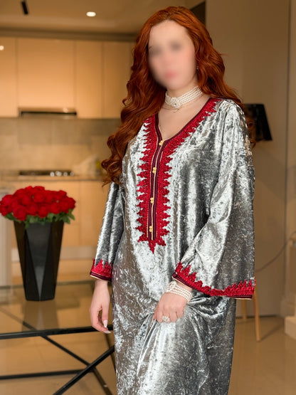 Jebba velours gris galon rouge LINATA