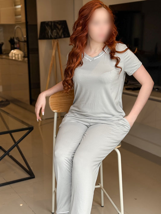 Pyjama demi manche pantalon uni gris DALINA