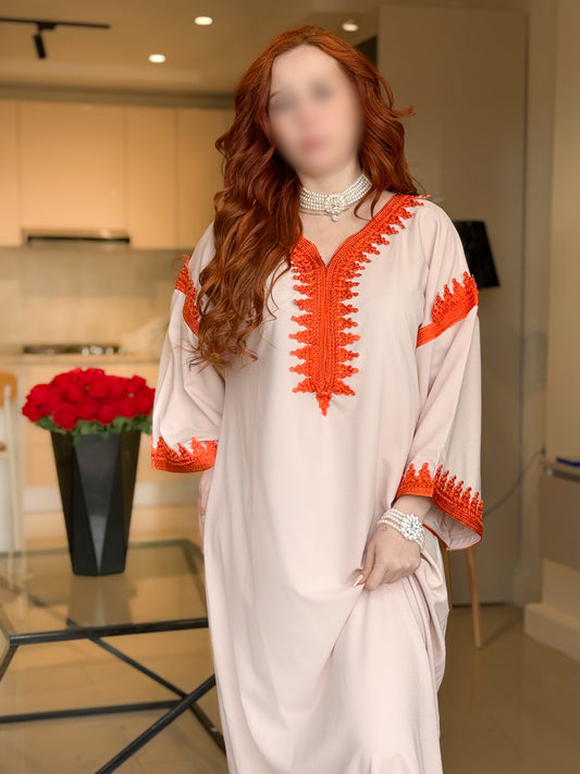 Jebba en crepe beige galon orange FALINA