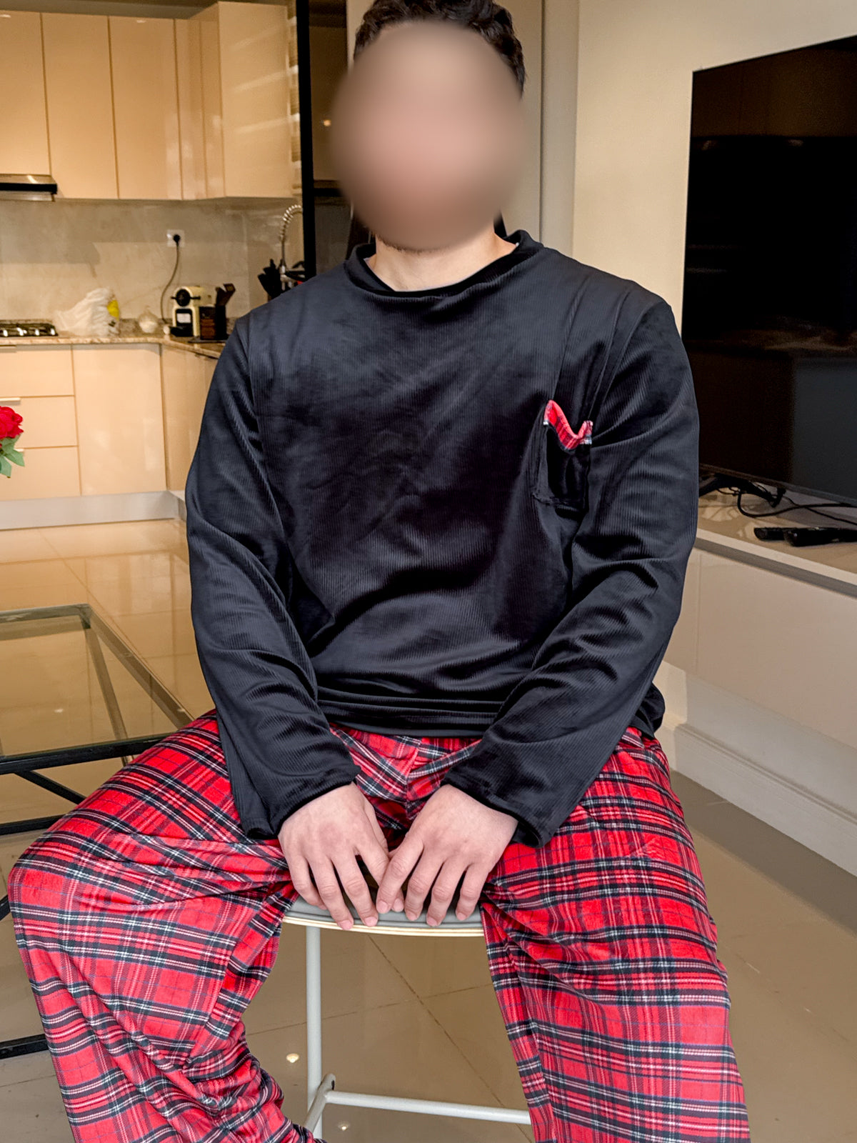 Pyjama noir pantalon à carreaux homme SALINE