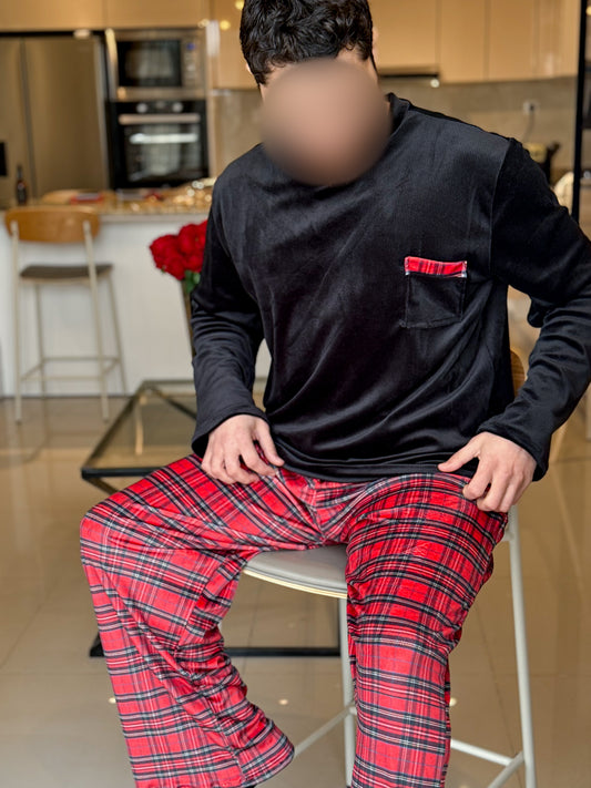 Pyjama noir pantalon à carreaux homme SALINE