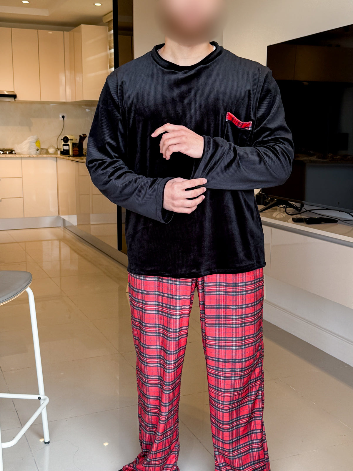 Pyjama noir pantalon à carreaux homme SALINE