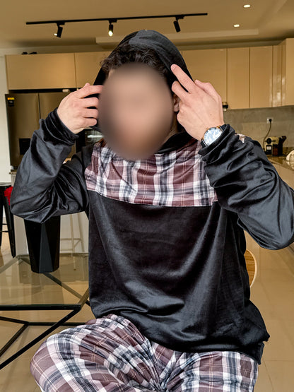 Pyjama à capuche pantalon à carreaux marron homme TAYRI