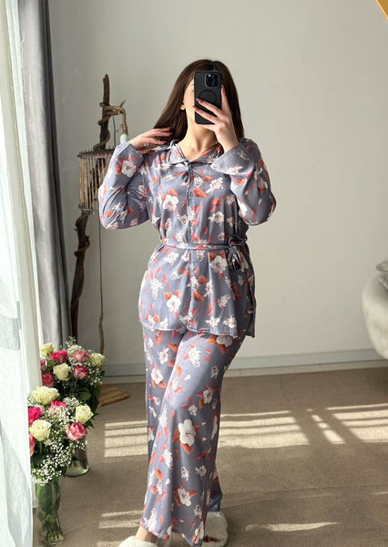 Pyjama imprimé soyeux gris SILKY