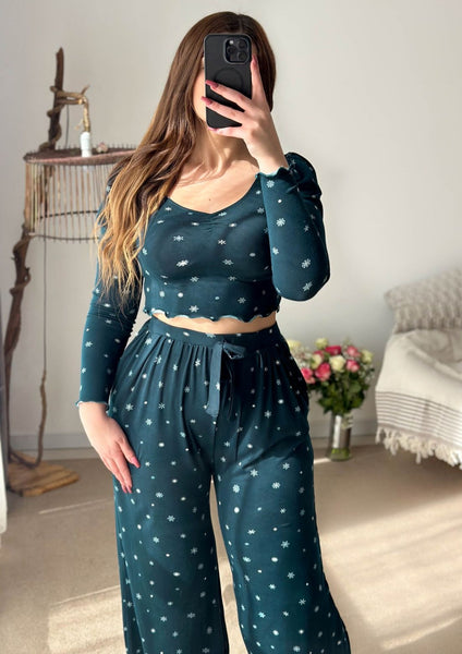 Pyjama crop-top coton vert foncé femme DEER