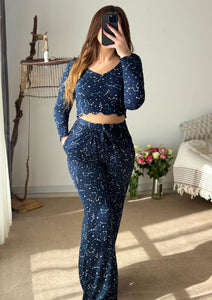 Pyjama crop-top bleu nuit femme DEER