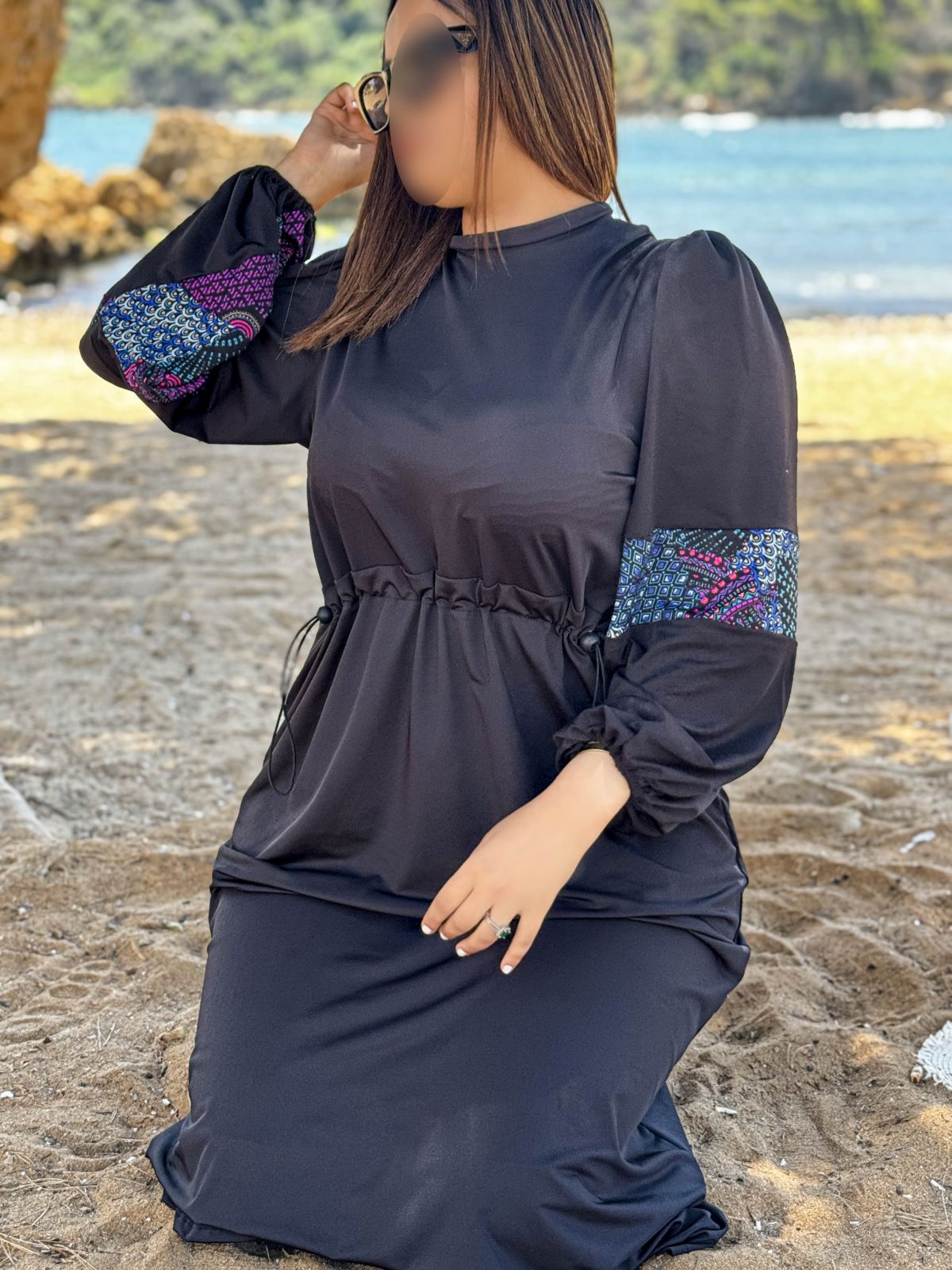 Burkini 3 pièces  noir à motif multi TESSA
