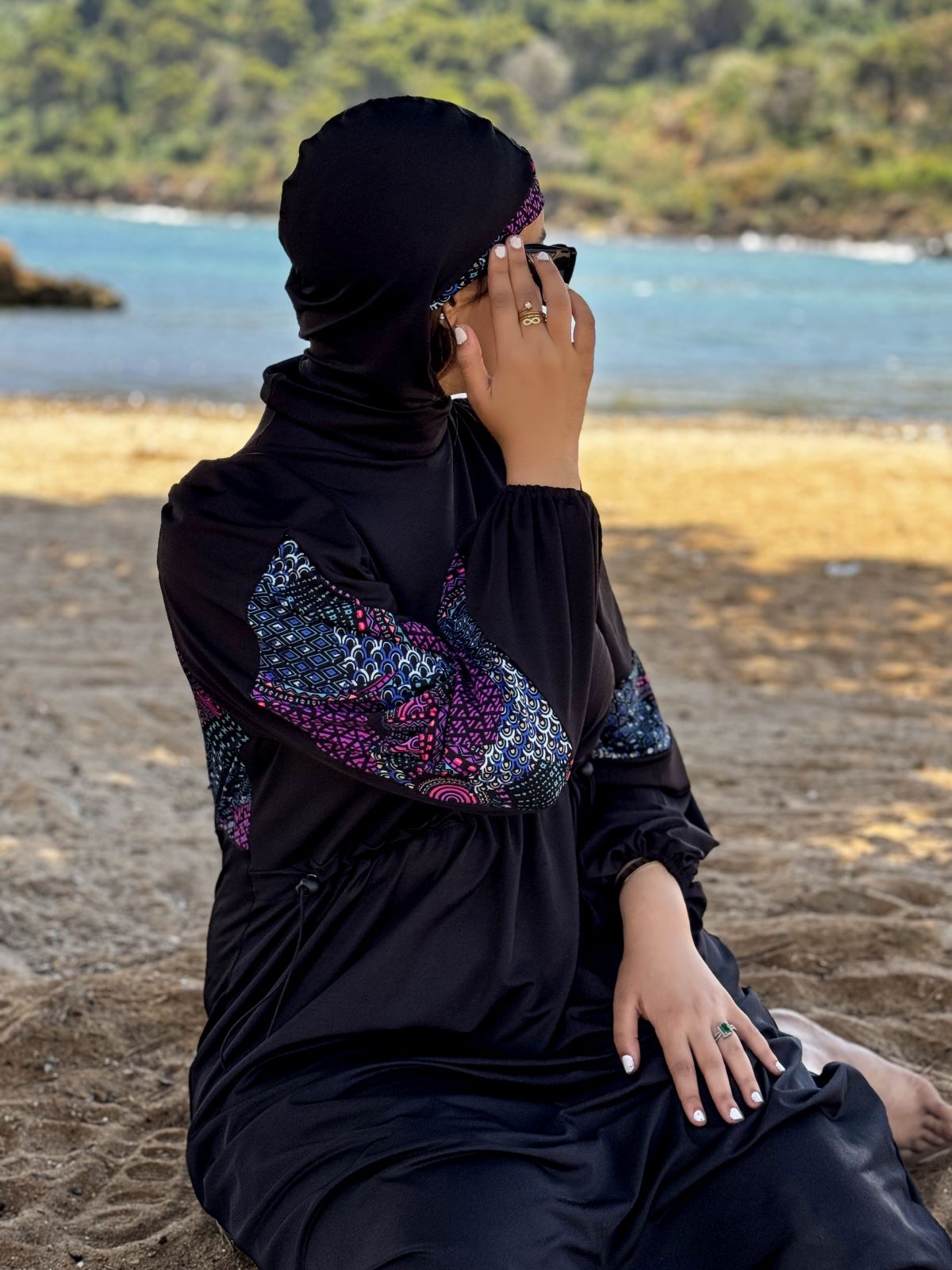 Burkini 3 pièces  noir à motif multi TESSA