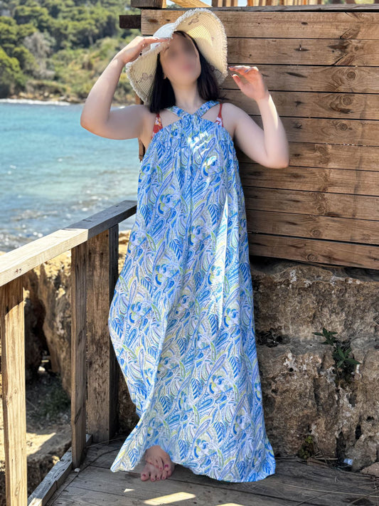 robe de plage bleu imprimée LUCIE