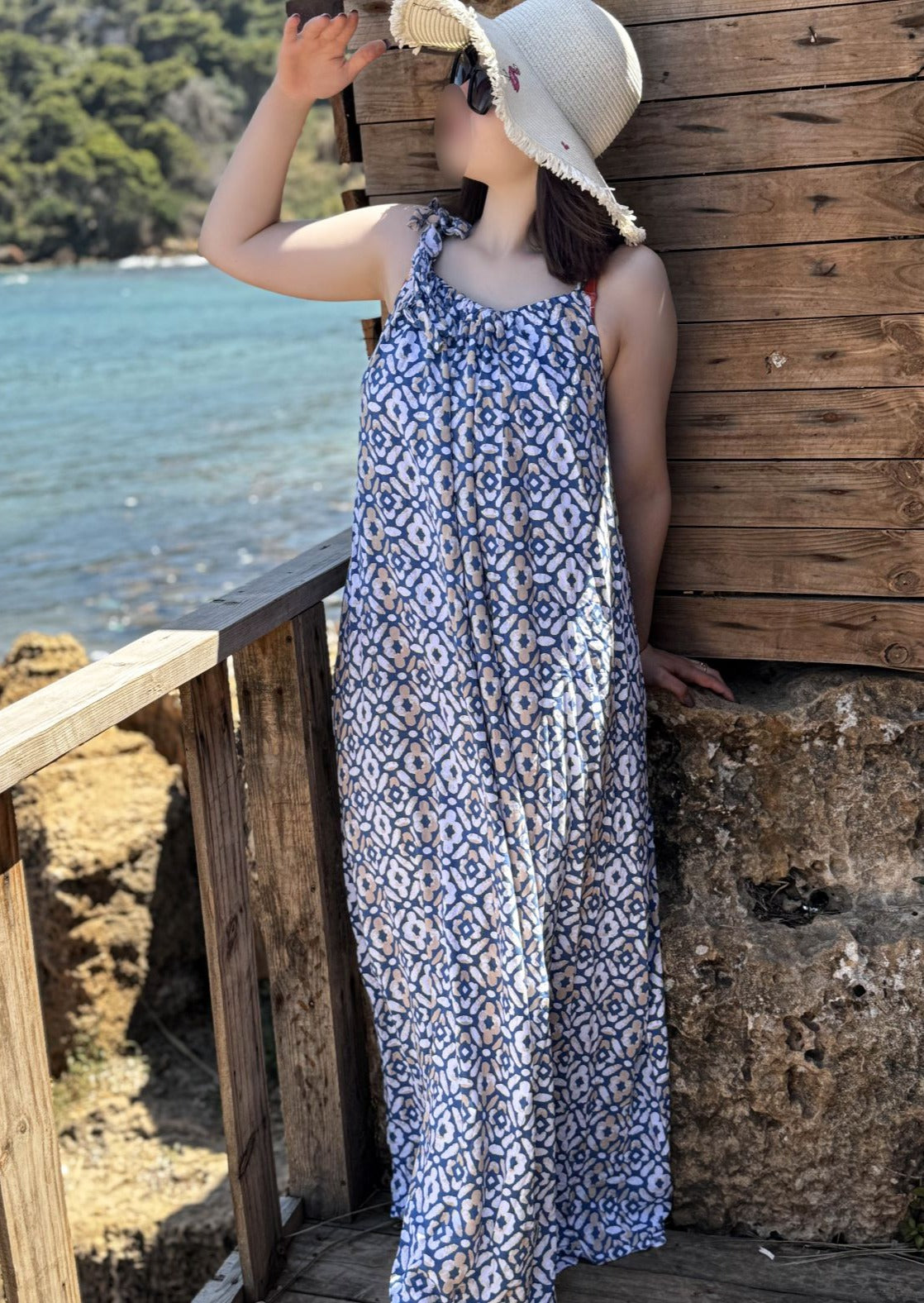 robe de plage bleu imprimée Pearl