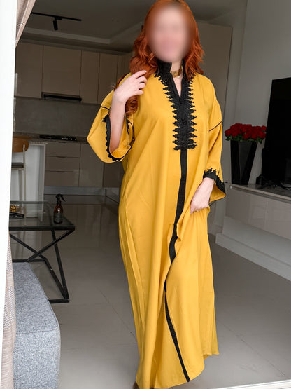 Jebba en crepe jaune galon noir GAZALIA