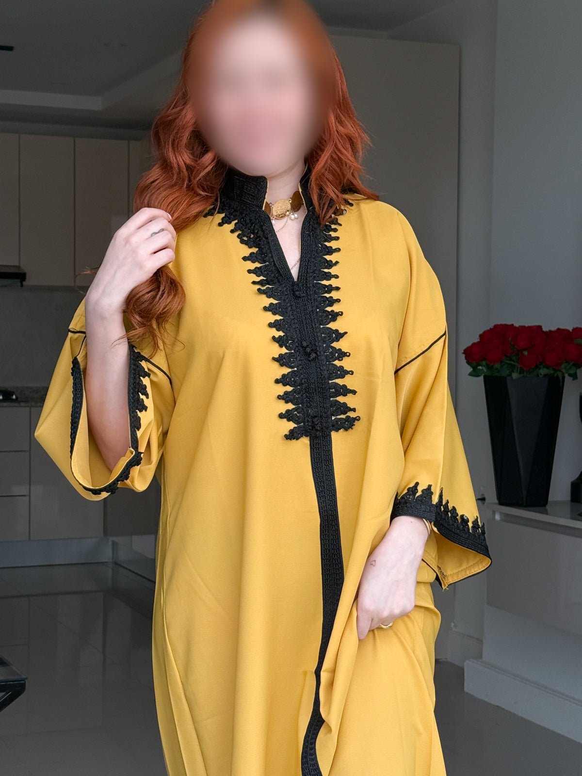 Jebba en crepe jaune galon noir GAZALIA