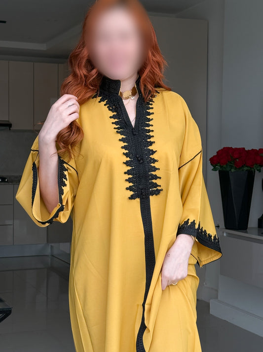 Jebba en crepe jaune galon noir GAZALIA