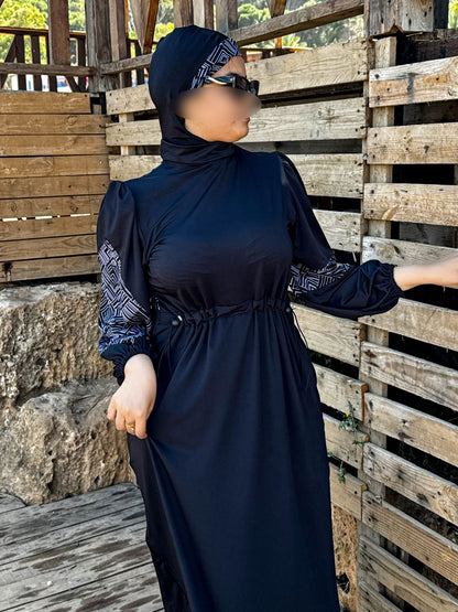 Burkini 3 pièces  noir à motif blanc TESSA
