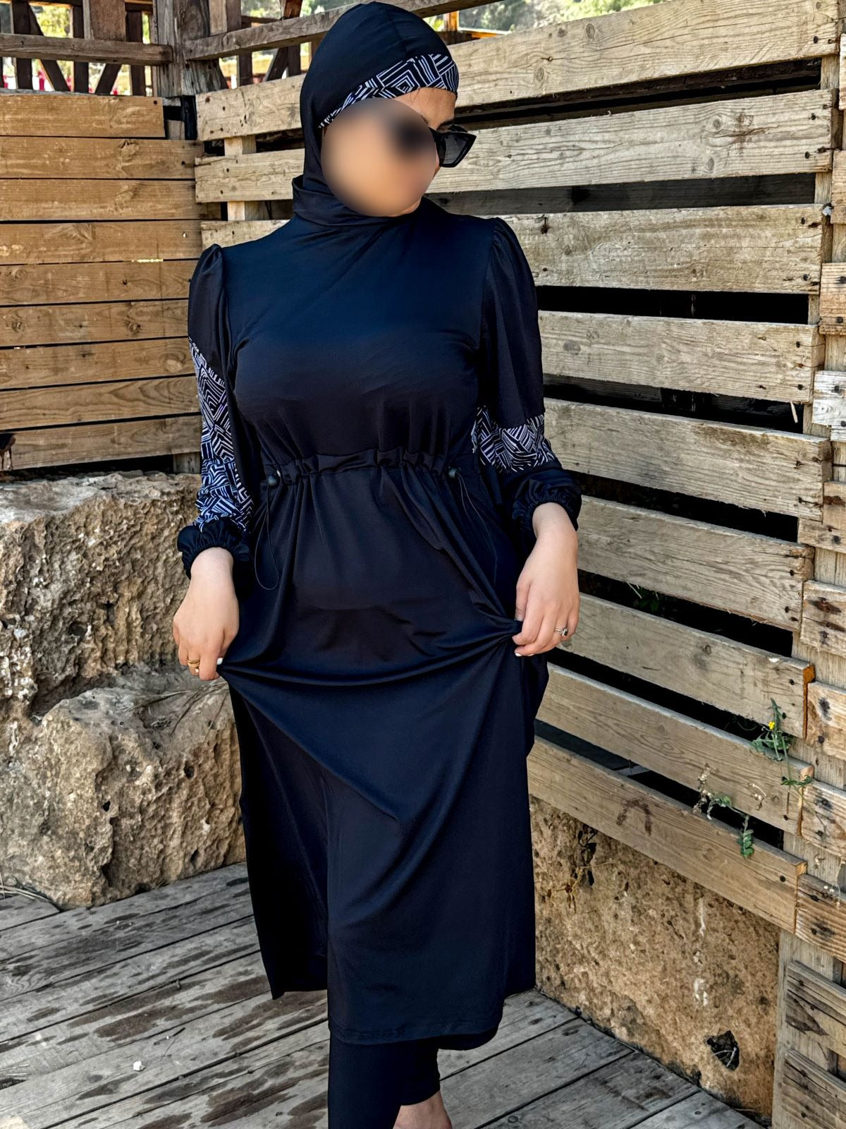 Burkini 3 pièces  noir à motif blanc TESSA