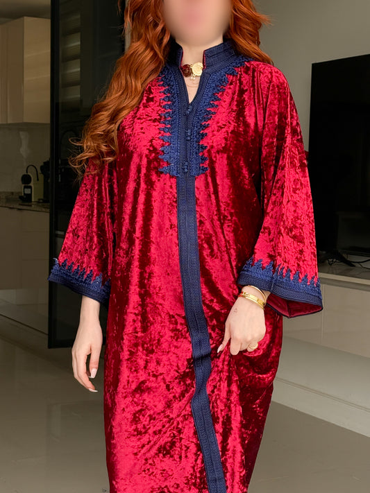 Jebba velours grenat galon bleu SULANA