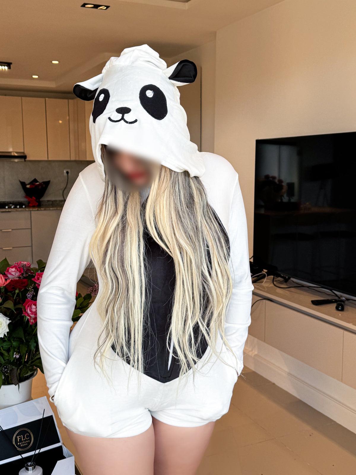 Combishort noir capuche blanc bnvsoft PANDA
