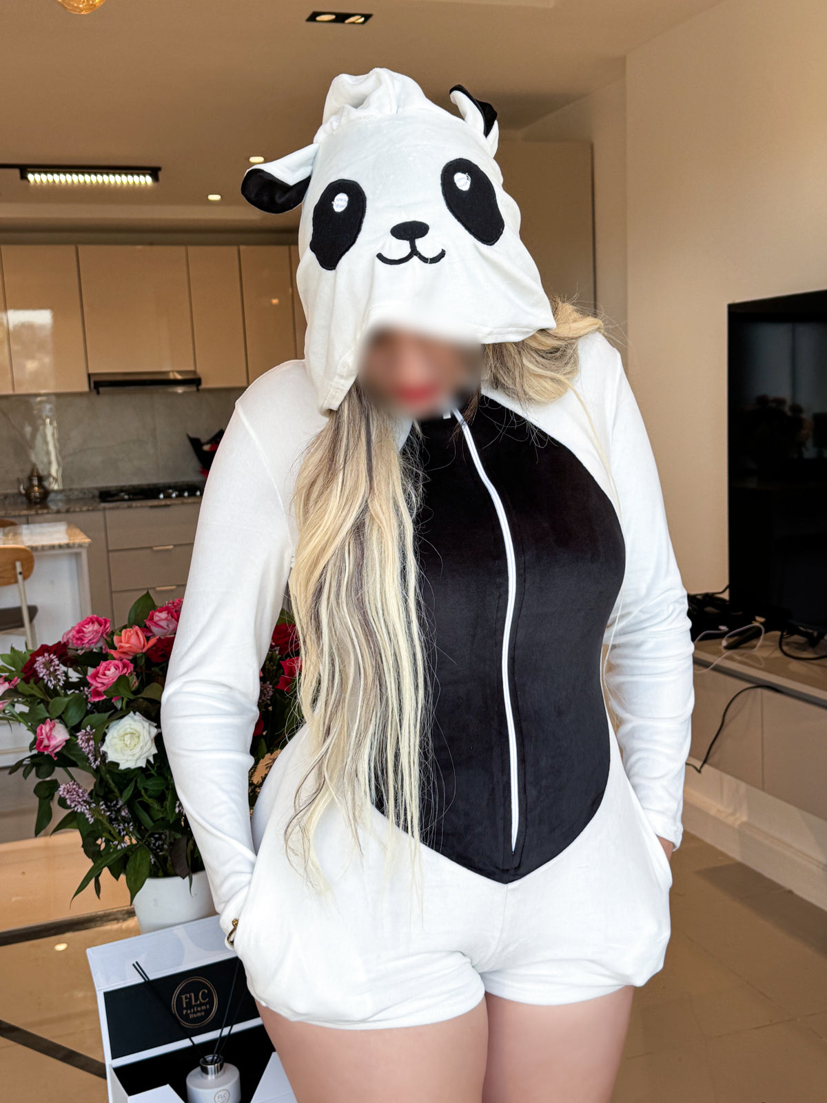 Combishort noir capuche blanc bnvsoft PANDA