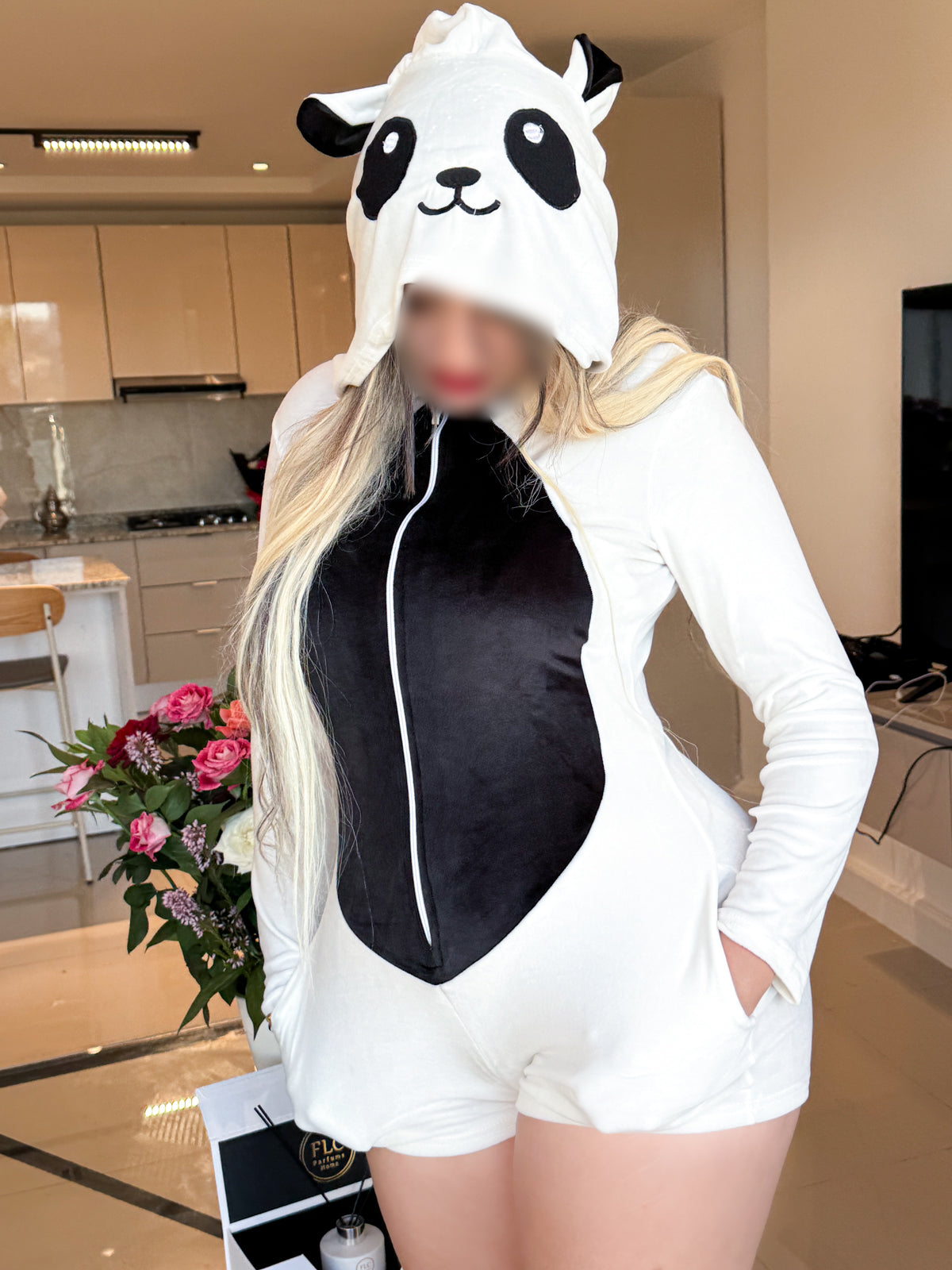 Combishort noir capuche blanc bnvsoft PANDA