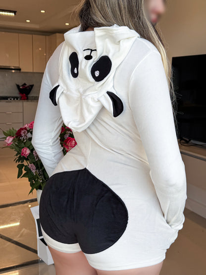 Combishort noir capuche blanc bnvsoft PANDA