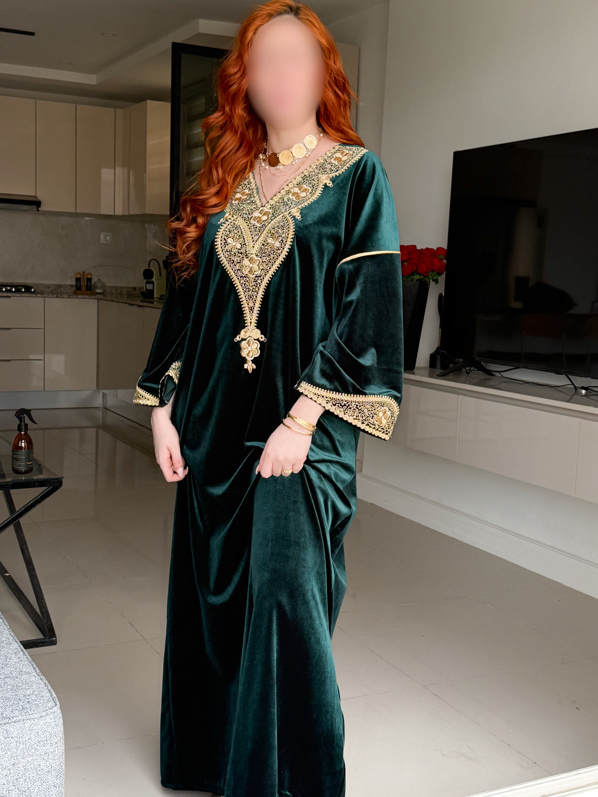 Jebba velours vert bouteille galon WASILA
