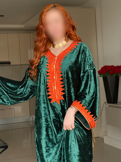 Jebba velours vert galon orange LINATA