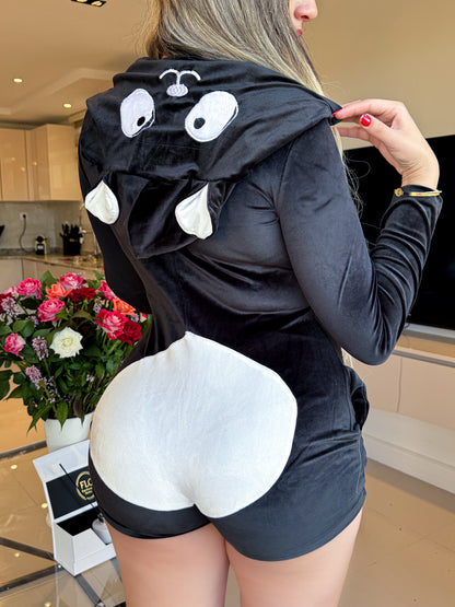 Combishort noir capuche blanc soft PANDA