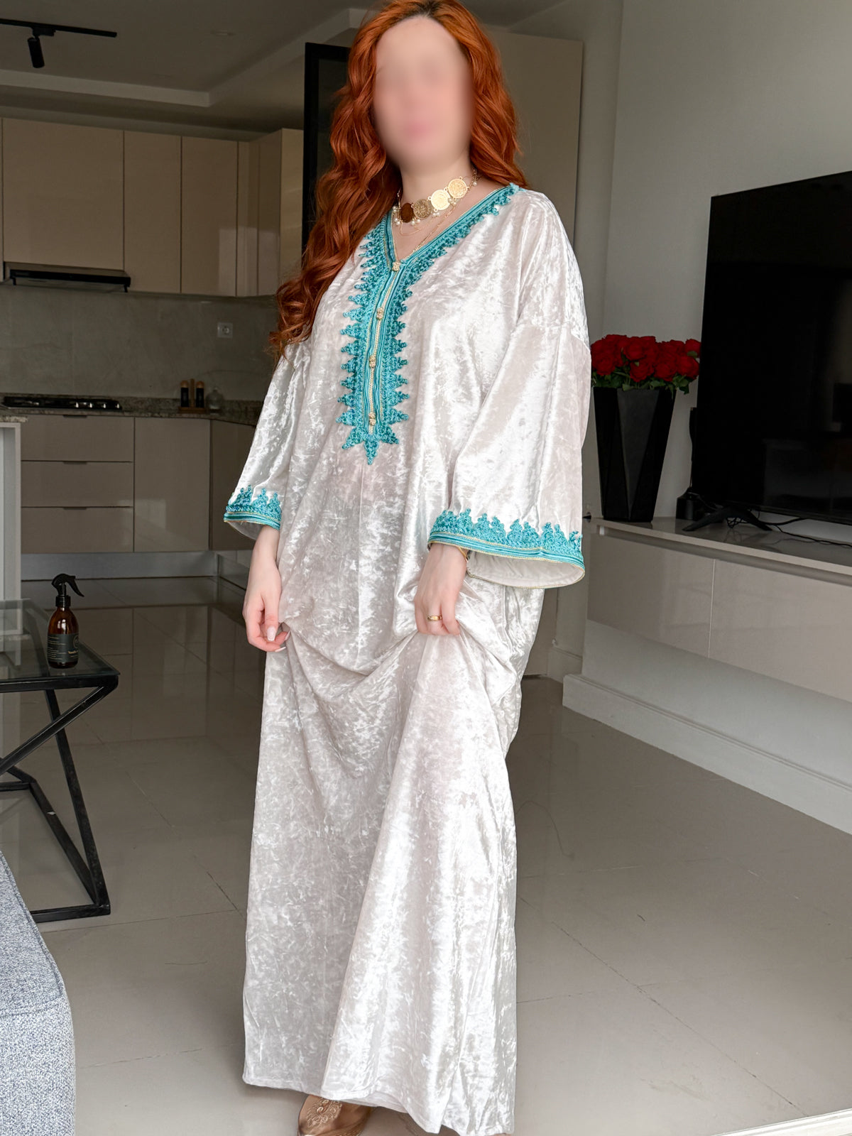 Jebba velours blanc galon bleu ciel LINATA