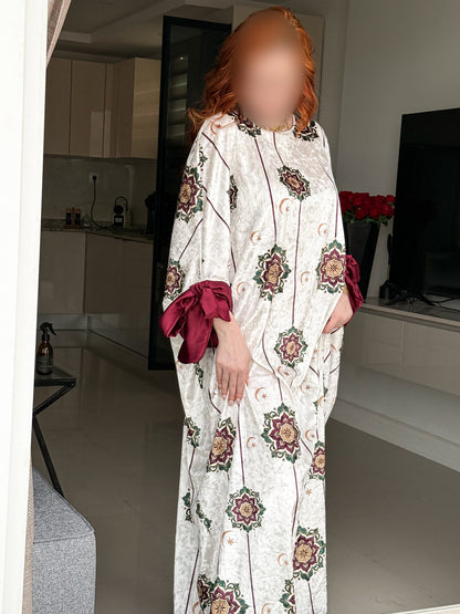 Jebba en velours blanche a motif bordeaux ZELLIGE