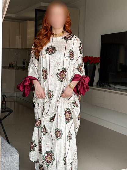 Jebba en velours blanche a motif bordeaux ZELLIGE