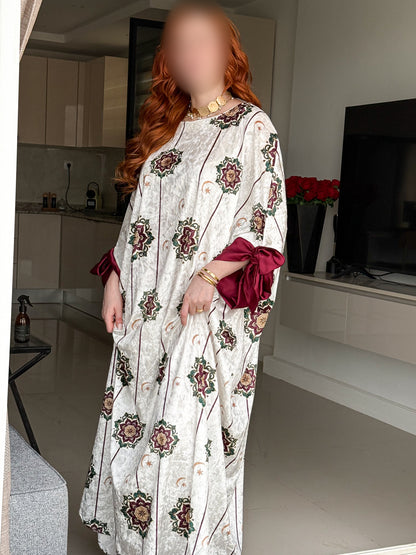 Jebba en velours blanche a motif bordeaux ZELLIGE