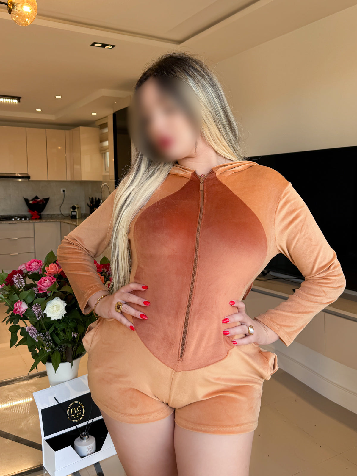 Combishort capuche marron clair soft PANDA