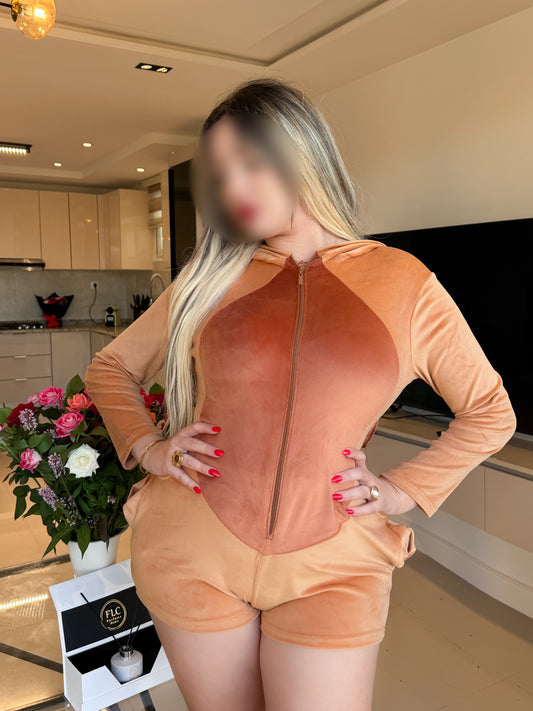 Combishort capuche marron clair soft PANDA