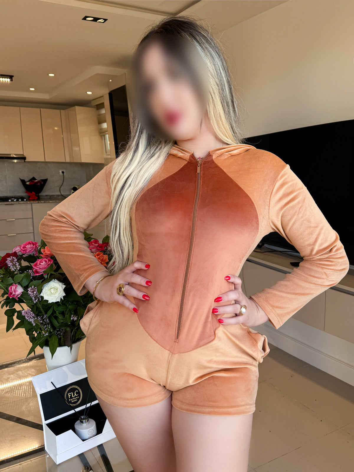Combishort capuche marron clair soft PANDA