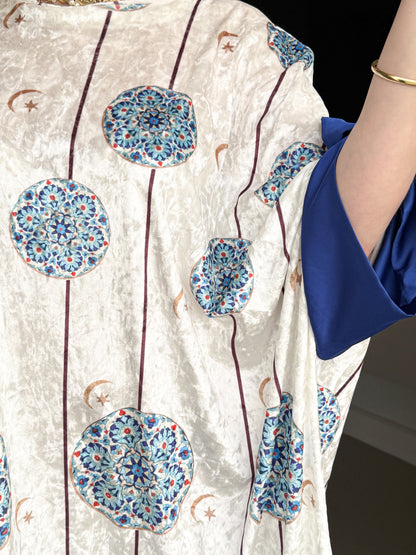 Jebba en velours blanche a motif bleu ZELLIGE