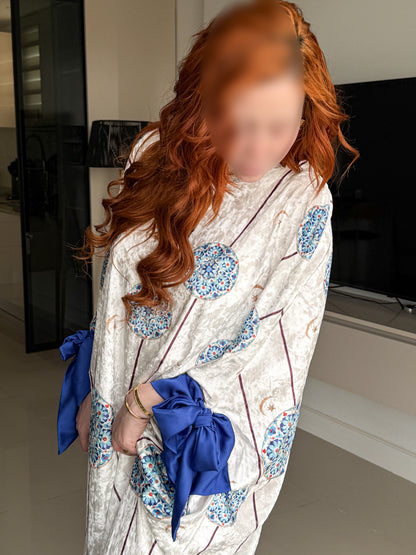 Jebba en velours blanche a motif bleu ZELLIGE
