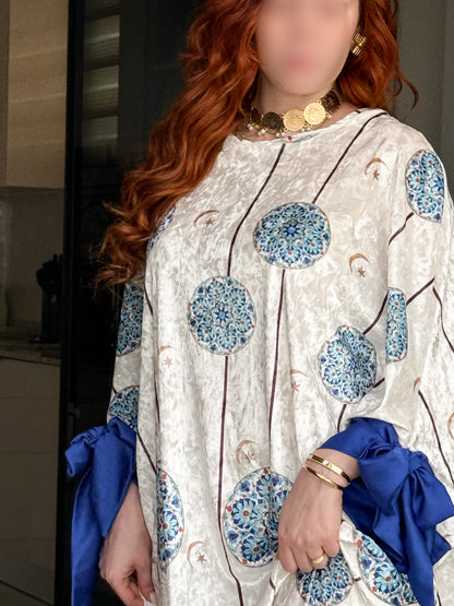 Jebba en velours blanche a motif bleu ZELLIGE