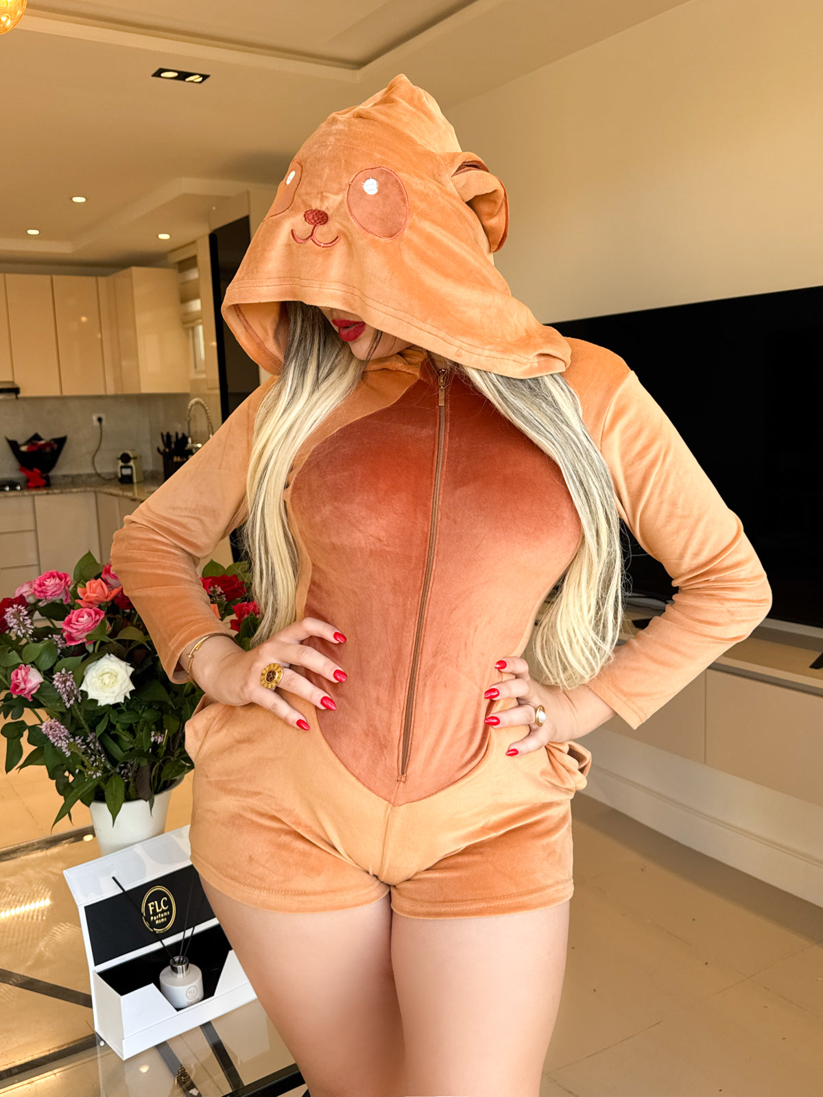 Combishort capuche marron clair soft PANDA