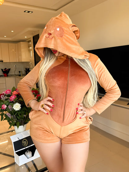 Combishort capuche marron clair soft PANDA