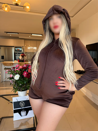 Combishort capuche soft marron LAPINE