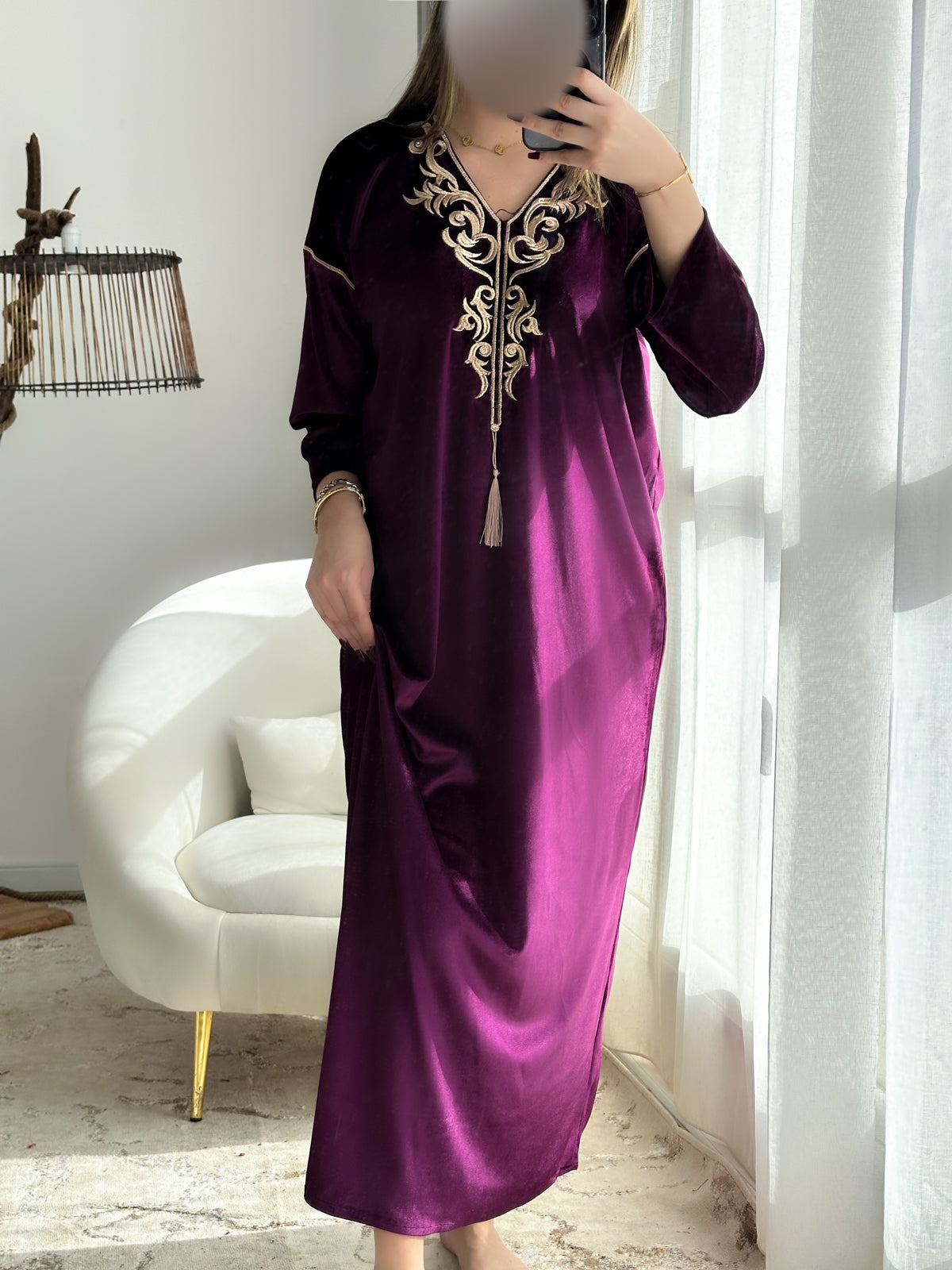 Robe d'hôtesse velours violet FADWA