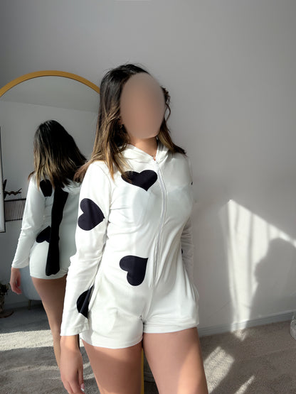 Combishort super soft capuche blanc black heart MALOMA