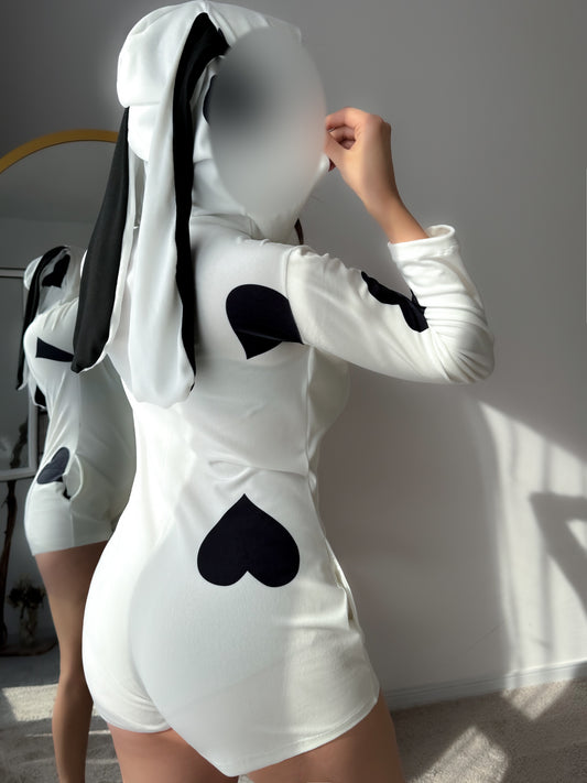 Combishort super soft capuche blanc black heart MALOMA
