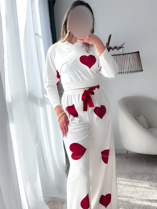 Pyjama super soft blanc a motif cœur rouge COZY