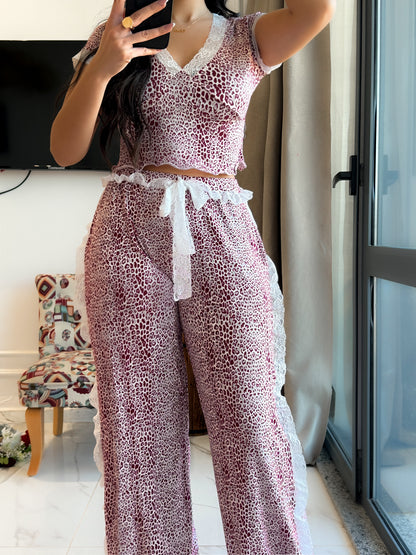 Pyjama demi manche bordeaux léo dentelle VADILA