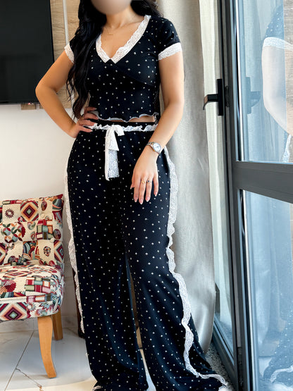 Pyjama demi manche noir étoile dentelle VADILA